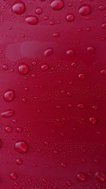 Canlı kırmızı bir yüzey berrak su damlacıklarıyla beneklenerek su ve renklerin etkileşimini vurgulayan ilginç bir doku oluşturulur. Bu sahne sadelikle zarafeti yakalar..