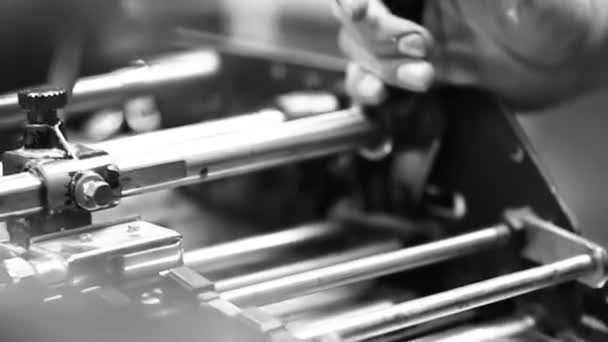 Printer in Printshop in Black and White — Stock Video