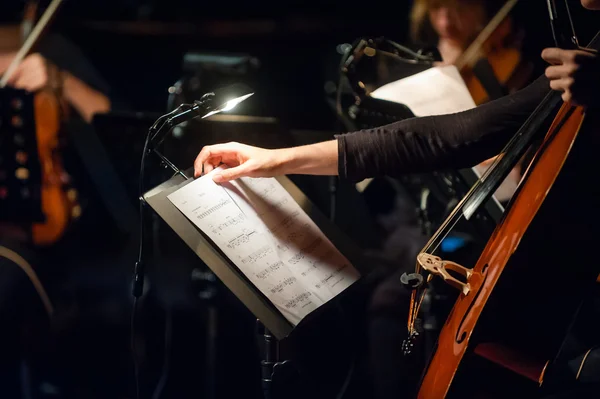 Cello jogador com lençóis — Fotografia de Stock