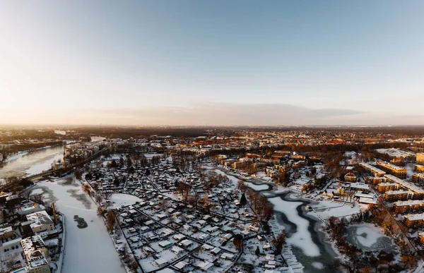 Vista aérea no belo pôr do sol de inverno em Berlim Imagens Royalty-Free