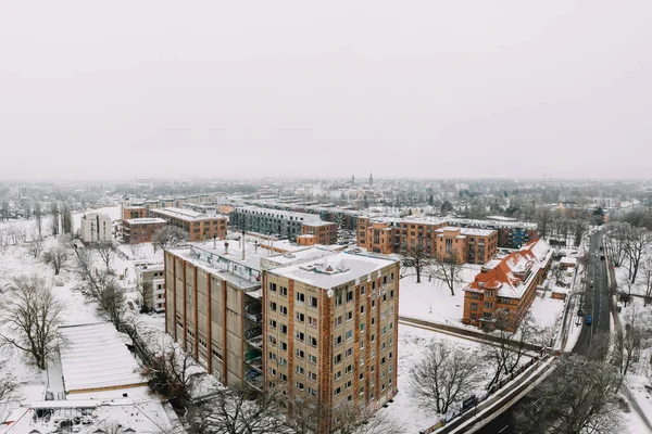 Berlin 'de kış karları üzerinde hava manzarası - Stok İmaj