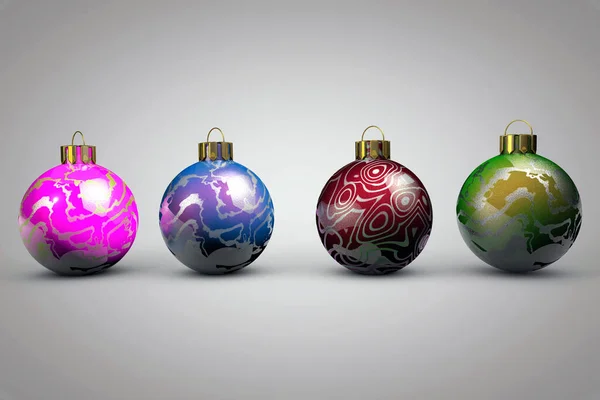 白い背景にカラフルなデザインのクリスマスボール — ストック写真