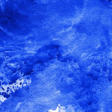 Mavi ve sapphirine doygun renk suluboya arka plan lekeleri ve kağıt dokusu, el ile boyalı