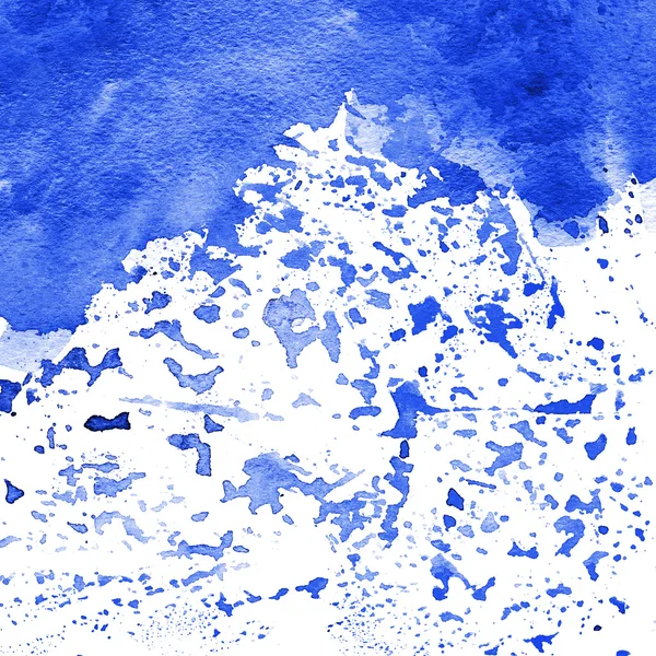 Blauwe en sapphirine verzadigde kleur abstract aquarel achtergrond met vlekken, spray en druppels. Papier textuur, handgeschilderde — Stockfoto