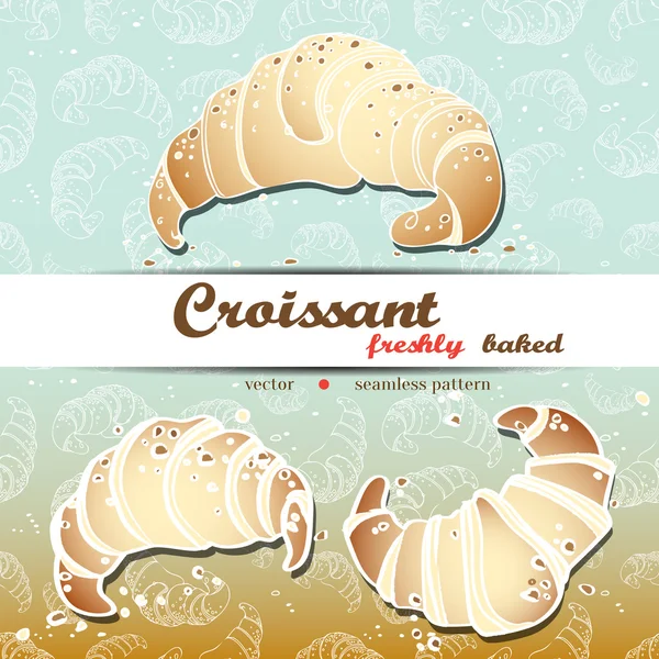 Isoliertes Vektor-Croissant-Set und nahtloses Croissants-Muster — Stockvektor