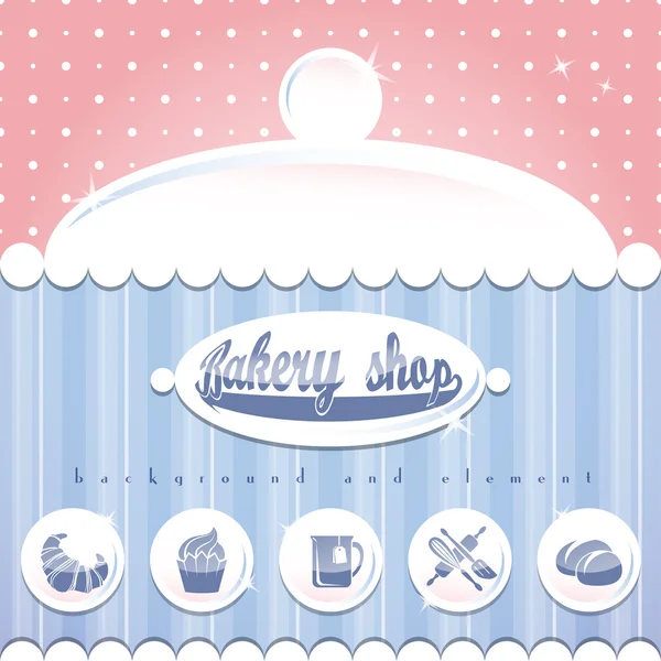 ベーカリー ショップ アイコンと要素のベクトルの背景のセット キャンディ ゲーム スタイル — ストックベクタ