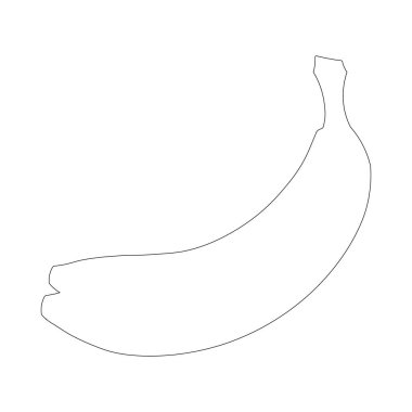 Beyaz zemin üzerinde tek bir kıvrımlı muzun siyah çizimi.