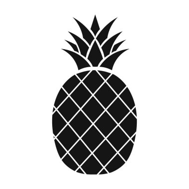 Geometric black pineapple fruit icon with textured skin isolated on white