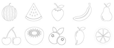 Fruit Sketch. Çeşitli lezzetli meyvelerin basit bir sanat eskizi. Temiz ve modern bir estetik sunuyor.