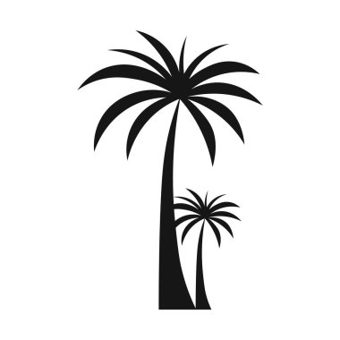 İki tropik palmiye ağacının siyah silueti, yaz tatillerini temsil ediyor.,