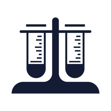 Test tüpü rafının koyu mavi silueti iki numuneyle, kimya laboratuvarı için ideal.