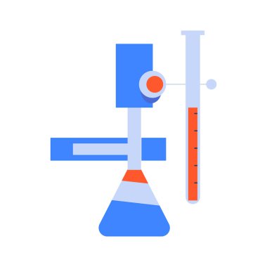 Kimyasal matara, termometre ve bilimsel araştırmalar için tüp ile soyut laboratuvar ekipmanları çizimi