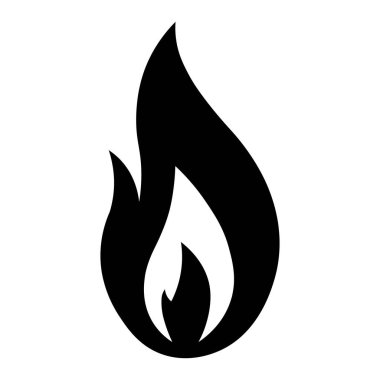 Tehlike Uyarı Enerjisi ve Isı Endüstrisi Sembolü için Alev Alevi Simgesinin Basit Siyah Silüeti