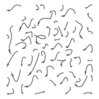 İfade bilgi grafikleri ve yaratıcı beyaz tahta çizimleri için farklı yönleri gösteren büyük el çizimleri ve kıvrımlı siyah oklar.