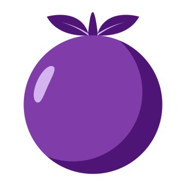 Tek mor meyve, muhtemelen büyük bir yaban mersini veya erik, iki küçük yapraklı, düz çizim