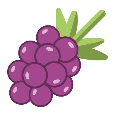 Yeşil Yapraklı Tatlı Mor Üzümler Bunch Beyaz Arkaplanda Düz Tasarım Vektörü İllüstrasyonu