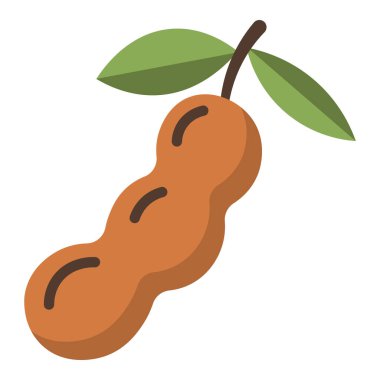 Beyaz zemin üzerinde yeşil yapraklar olan olgun bir demirhindi kabuğunun düz tasarım çizimi