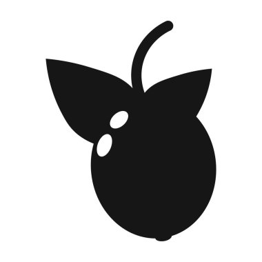 Yapraklı ve Köklü Tek Taze Meyvenin Minimalist Siyah Siluet Simgesi - Basit Organik Gıda Vektörü Grafiksel