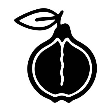 Yarısı kesilmiş ayva ikonu, siyah ve beyaz siluet, basit vektör illüstrasyonu.