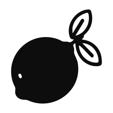 İki yapraklı, sade meyve grafikli, minimalist siyah beyaz bir limon simgesi