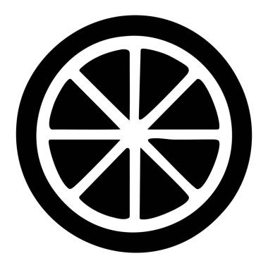 Portakal ya da limon gibi turunçgil diliminin siyah silüeti beyazın üzerinde..