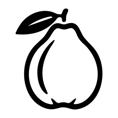 Tam Armut Meyvesi veya Ayva Siyah-Beyaz Taslak Simgesi