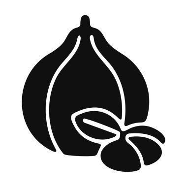 Yaprakları ve tohumları olan Siyah Siluet İncir Simgesi