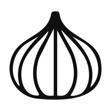 Biçimlendirilmiş sarımsak ampul ikonunun siyah silueti segmentli karanfiller, basit vektör grafiği.