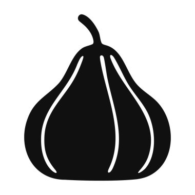 Siyah siluet simgesi beyaz üzerinde kavisli segmentlerle bir incir meyvesini temsil ediyor.