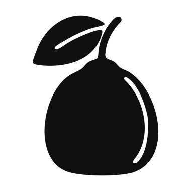 Beyaz arkaplanda yaprak ve sapı olan tombul bir elmanın siyah beyaz simgesi