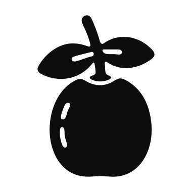 Beyaz Arkaplanda Yaprakları Olan Bir Elmanın Basit Siyah Simgesi