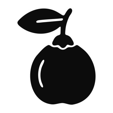 Saplı ve yapraklı bir erik ikonunun siyah silueti.