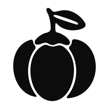 Beyaz arka planda izole edilmiş siyah bir balkabağı silueti ya da yaprak ve saplı kabak.