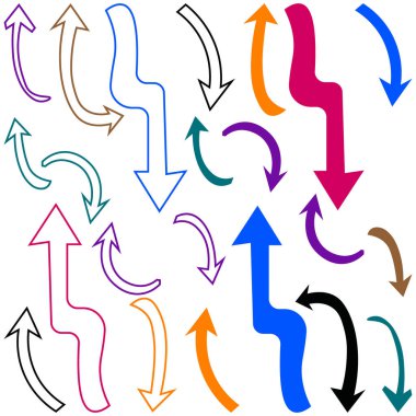 Çeşitli Renklerde Dalgalı ve Düz Oklar Yönlendirmesi