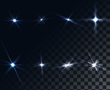 Işık kızdırma Flare yıldızları efektini ayarlamak şeffaf arka plan üzerinde.