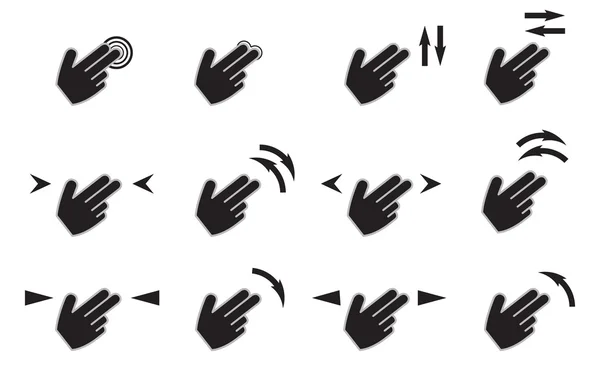 Gestes tactiles icônes réglées avec les mains robinet rotatif appuyez sur glisser isolé — Image vectorielle