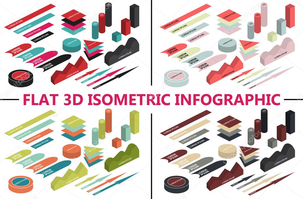 Flat 3d isometric infographic for your business presentations. Colorful icons. 4 colors themes