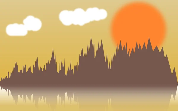 Illustration vectorielle horizontale des fourrés forestiers sur la rivière au coucher du soleil . — Image vectorielle