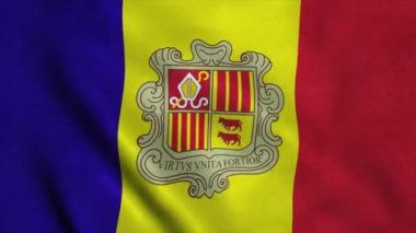 Andorra'nın gerçekçi Ultra-Hd bayrağı rüzgarda sallanıyor. Son derece ayrıntılı kumaş dokusu ile dikişsiz döngü