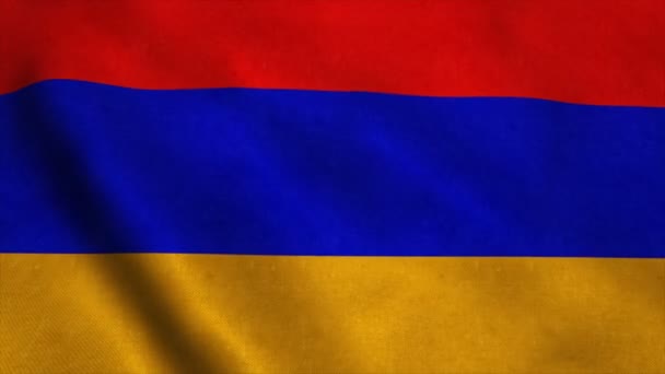 Bandera Realista Ultra-HD de Armenia ondeando en el viento. Lazo sin costura con textura de tela muy detallada — Vídeos de Stock