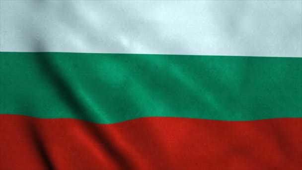 На ветру развевается флаг Болгарии Ultra-HD. Бесшовная петля с высокой детализацией текстуры ткани — стоковое видео