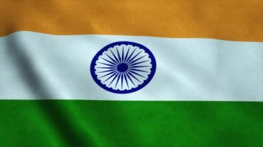 Hindistan rüzgarda sallayarak gerçekçi Ultra Hd bayrak. Dağlık mufassal kumaş dokusu ile sorunsuz döngü