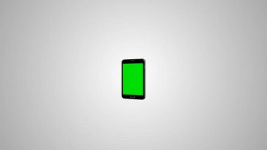 Beyaz arka plan üzerinde Smartphone yanar. Kolay özelleştirilebilir yeşil ekran. Oluşturulan bilgisayar görüntü