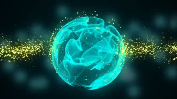 Absztrakt mozgás háttér részecskék és a gömb. Absztrakt animált mozgó háttér forgó gömbök vonalakkal — Stock videók