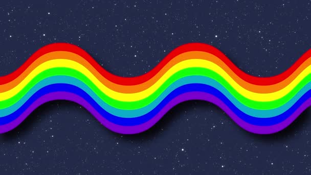 Onda arcobaleno a strisce davanti allo sfondo delle stelle, generato al computer. Rendering 3D spazio astratto — Video Stock