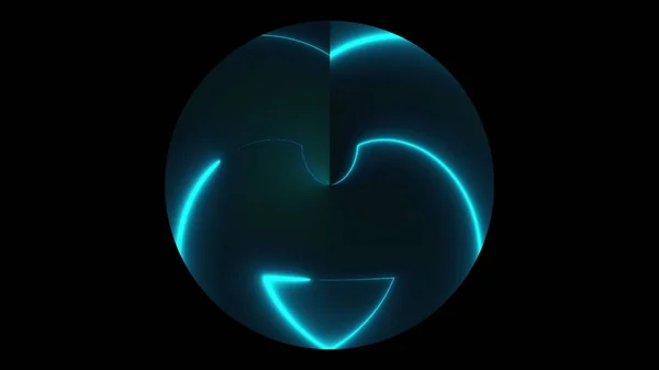 Temný kruh s asymetrickými neonovými čarami světla, generovaný počítačem. 3D vykreslování noční klub pozadí — Stock fotografie