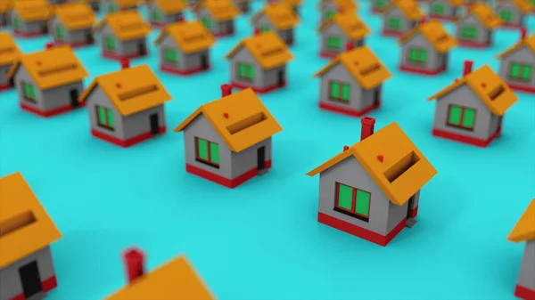 Many rows of colorful houses. Computer generated house property market for rent and home buyers. 3d rendering isometric background