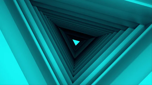 コンピュータ生成三角形トンネル。未来の空間。3Dレンダリング抽象的な背景。回転する三角形の廊下の中 — ストック写真