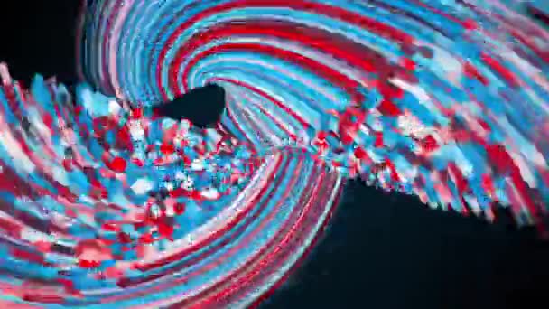 Скручений абстрактний елемент з кольорових ліній і частинок, створений комп'ютером. 3D візуалізація вихрового фону — стокове відео