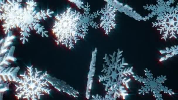 大きな落下結晶雪片、コンピュータが生成されます。3Dレンダリング冬の背景 — ストック動画